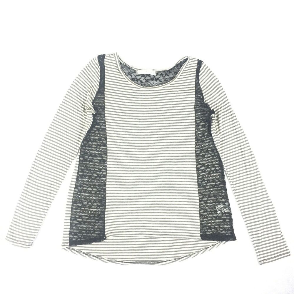 Potter's Pot Lace Side Panel Top Size Medium Womens Black White Striped M